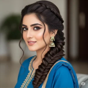 Intricate fishtail braid by Lahore stylist