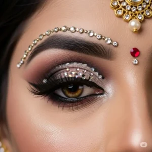 Close-up of a stunning bridal eye makeup by Rang-e Mubina.